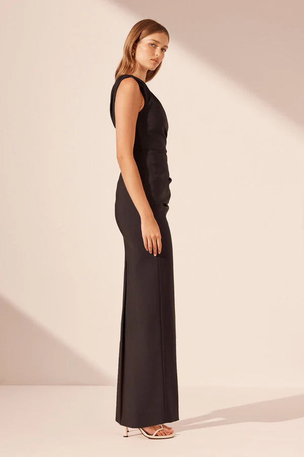 SHONA JOY | LANI GATHERED MAXI DRESS - BLACK