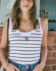 CERES LIFE | CONTOUR RIB SCOOP TANK - WHT / NEW NAVY STRIPE