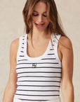 CERES LIFE | CONTOUR RIB SCOOP TANK - WHT / NEW NAVY STRIPE