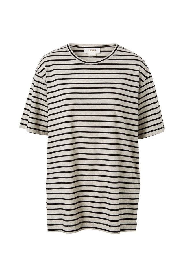 CERES LIFE | LONGLINE STEP HEM TEE - STRIPE