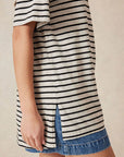 CERES LIFE | LONGLINE STEP HEM TEE - STRIPE