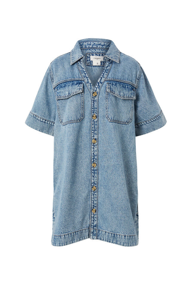 CERES LIFE | RELAXED SHIRT DRESS - VINTAGE BLUE