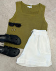 LITTLE LIES | SQUARE NECK TANK - OLIVE