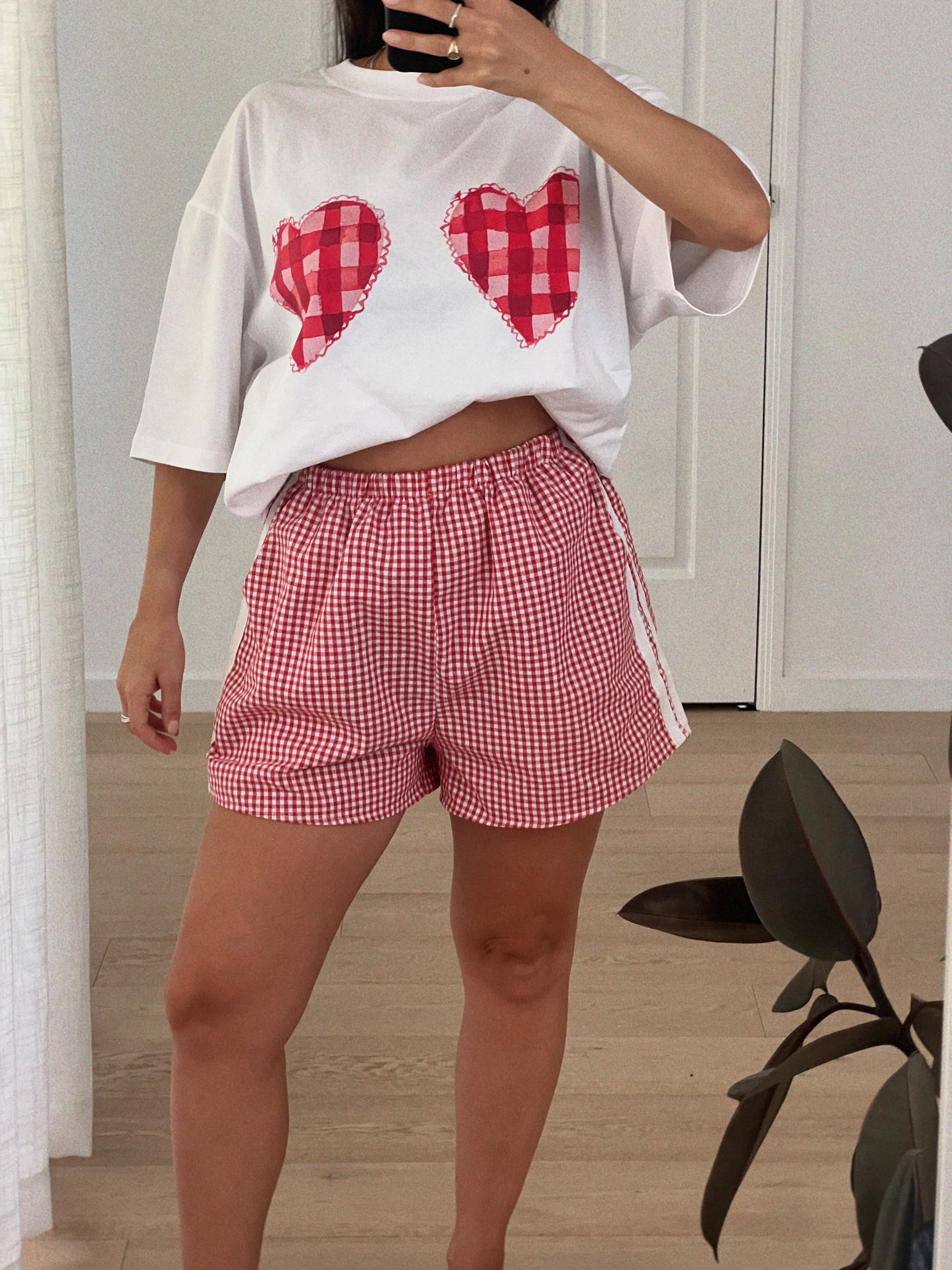 MAKU | GINGHAM HEARTS TEE - OVERSIZED