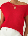 MINT |  OFF SHOULDER KNIT TOP - RED