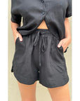 LITTLE LIES | BRONTE LINEN SHORTS - BLACK